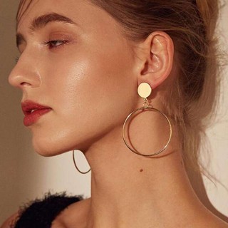 ต่างหู ตุ้มหู Silver/Gold Color Long Hollow Big Round Earrings Hiphop Rock Simple For Women Accessories Jewelry