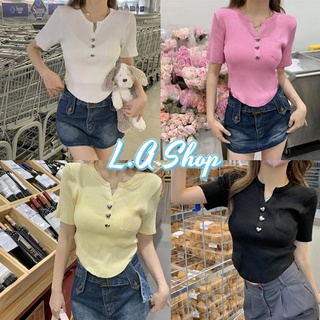 L.A Shop - พร้อมส่ง  เสื้อไหมพรมคอกลมแขนสั้น ผ้าร่องกระดุมด้านหน้าน่ารักๆ "17008"