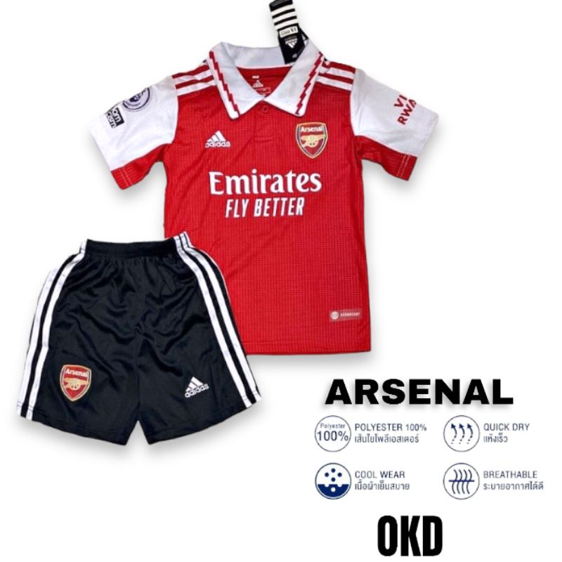 ชุดกีฬาเด็ก อาร์เซน่อล  Arsenal 2022 เสื้อคอปกพร้อมกางเกง อายุ 2-13ปี