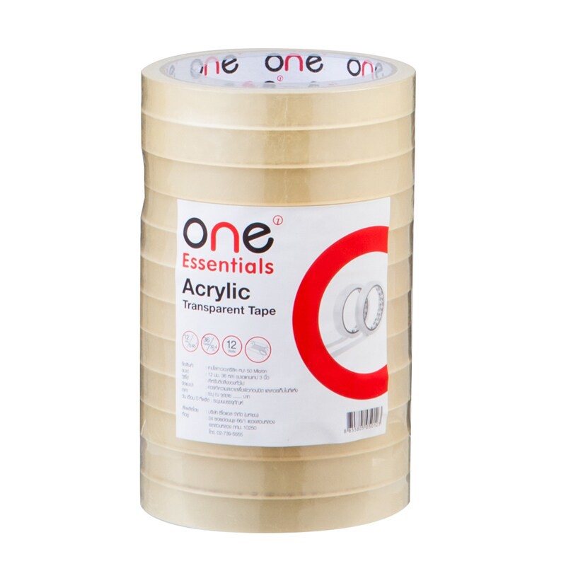 เทปใส แกน3นิ้ว 12.มม.x36หลา (แพ็ค12ม้วน) สีใส ONE Transparent core tape 3 inches 12.mm.x36yards (12 