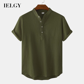 Ielgy เสื้อเชิ้ตลําลอง แขนสามส่วน คอวี แต่งกระดุม สําหรับผู้ชาย