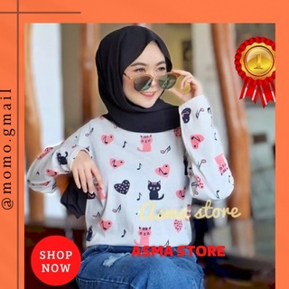 KAOS Printing MOTIF (PREMIUM)TEBAL  100% Cotton full Lengan Panjang WANITA TERLARIS Rib combat