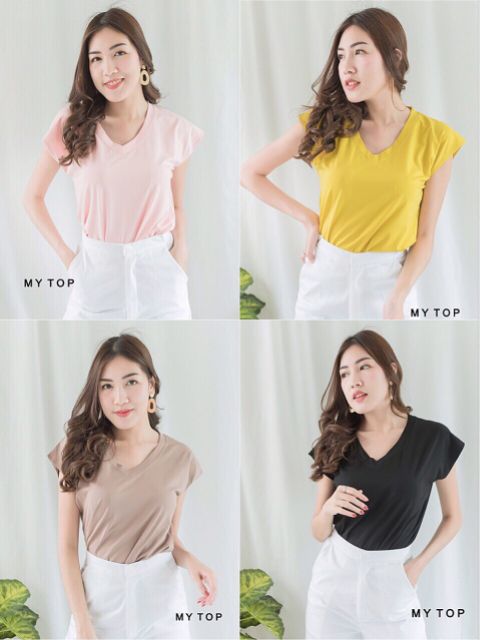 MYTOP​🌸Hot🔥Code: K26 เสื้อยืดคอวี แขนล้ำ งานมีดีเทลเล็กๆ ผ้า ZaRa - รูปที่ 6