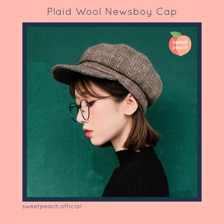 หมวกนิวส์บอยทรงฟักทอง ผ้าวูลลายสก๊อต Plaid Wool Newsboy Cap