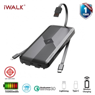 iWALK Scorpion Air Mag แบตสำรองแบบชาร์จไร้สาย 10000mAh พร้อมสายชาร์จในตัว LightningและTypeC ชาร์จเร็วแบบ FastCharge รองร