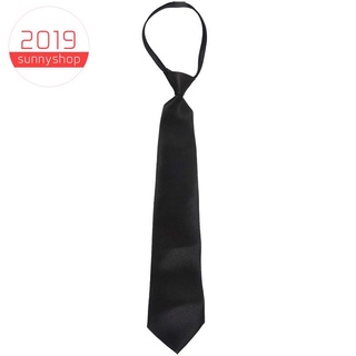 Men Solid Black Polyester Zip Up Necktie Smooth Zipper Tie