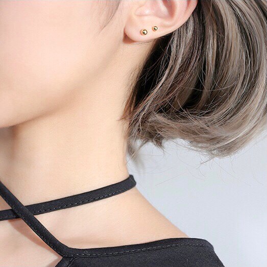 earika.earrings - gold dot stud ต่างหูเม็ดกลมสีทองเงินแท้ คนแพ้ง่ายใส่ได้ (มี4ไซส์) - รูปที่ 6