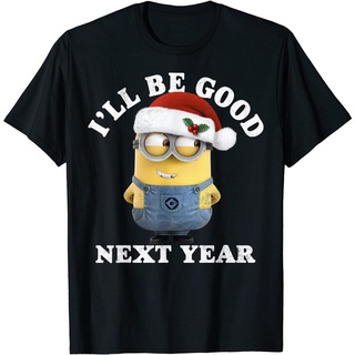 เสื้อยืดลำลองเสื้อยืด พิมพ์ลาย Despicable Me Minions Be Good Next Year Santa Hat สําหรับผู้ชายS to4XL