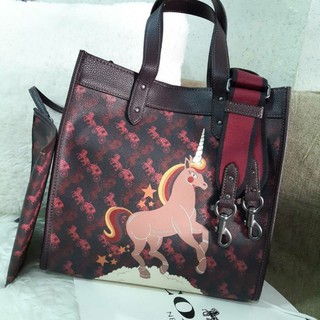 Coach Field Tote With Horse And Carriage Print And Unicorn