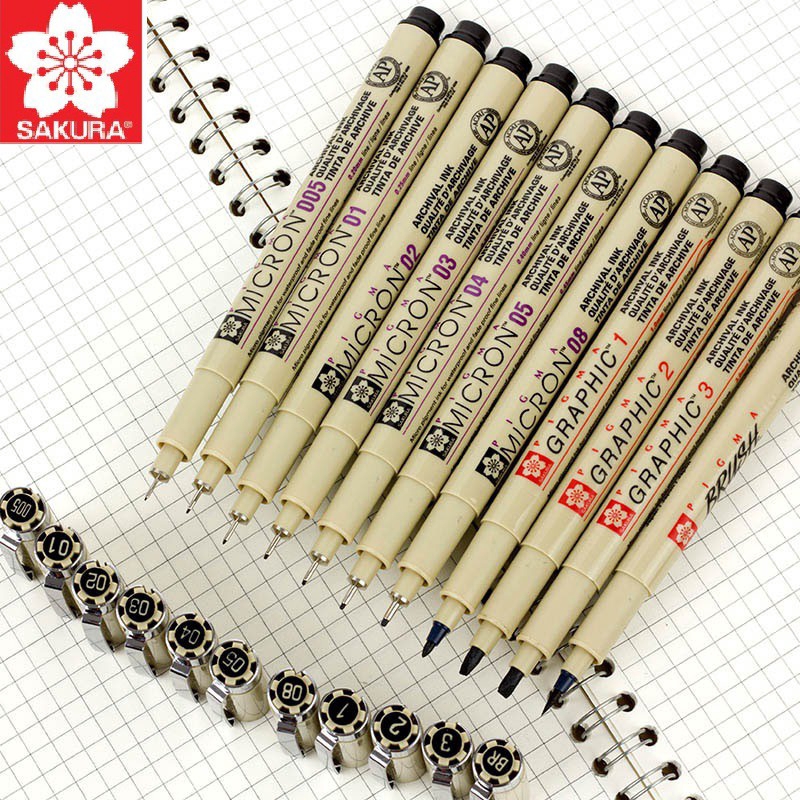 ของแท้ ปากกามาร์กเกอร์ วาดภาพ สเก็ตช์ภาพ ลาย Sakura Pigma Micron (ขนาด -005 01 02 03 04 05 08 1 BR PN)
