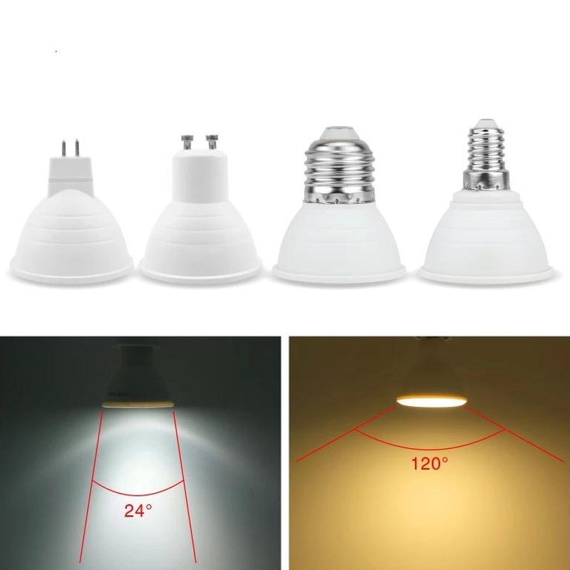 Gu10 MR16 E14 E27 หลอดไฟสปอตไลท์ LED 6W 220V 24 120 องศา ประหยัดพลังงาน สีขาว