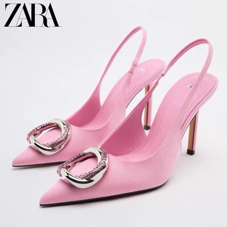 Zara ใหม่ รองเท้าส้นสูง สไตล์แฟรี่ แฟชั่นฤดูร้อน 2022 สําหรับผู้หญิง