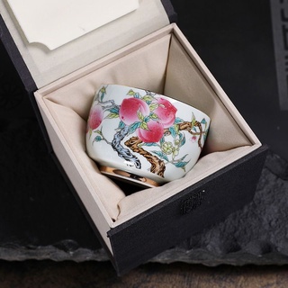 Jingdezhen handmade longevity peach peony personal master ceramic tea cup antique enamel color Puer cup 150ml