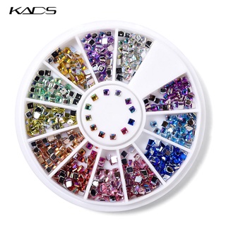 Kads Ab อุปกรณ์เสริม Rhinestone ทรงสี่เหลี่ยม 12 สีสําหรับตกแต่งเล็บ 2X2มม.600ชิ้น