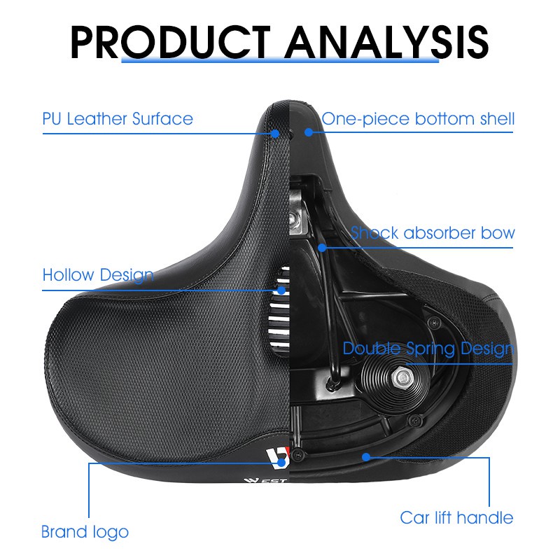 WEST BIKING กว้างนุ่มจักรยานอาน Hollow Shock Absorbing จักรยานเสือภูเขาที่นั่ง Breathable กันน้ําขี่จักรยานเบาะ — صورة 5
