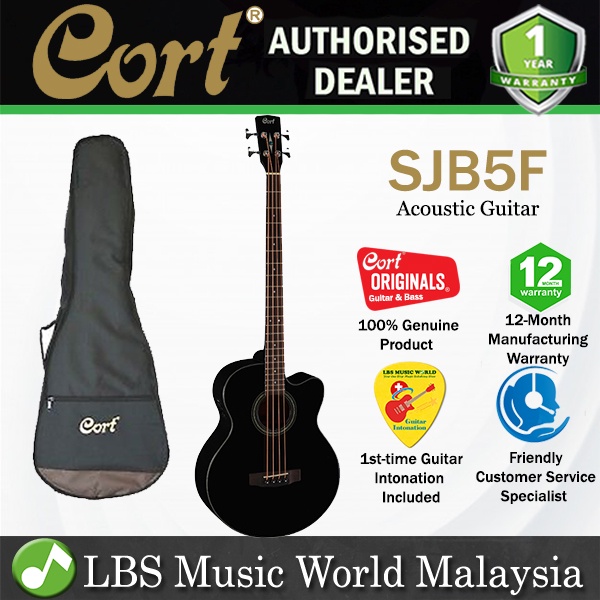 Cort SJB5F Acoustic Bass Deep Body Depth Solid Spruce Top Acoustic Bass Guitar with Pickup Black (SJ