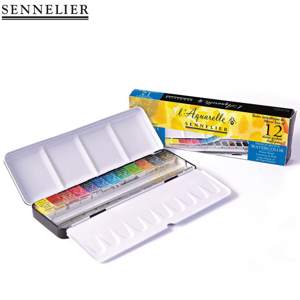 Sennelier ชุดสีน้ำก้อน 12 สี กล่องโลหะ N131613