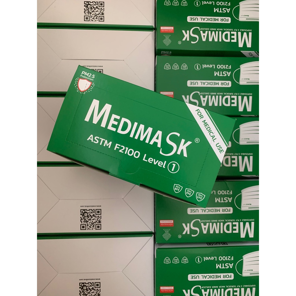 🔥ลด30฿โค้ดINC4LEL4🔥หน้ากากอนามัย หนา3ชั้น 50ชิ้น/กล่อง ยี่ห้อ Medimask ASTM lv1 พร้อมส่ง
