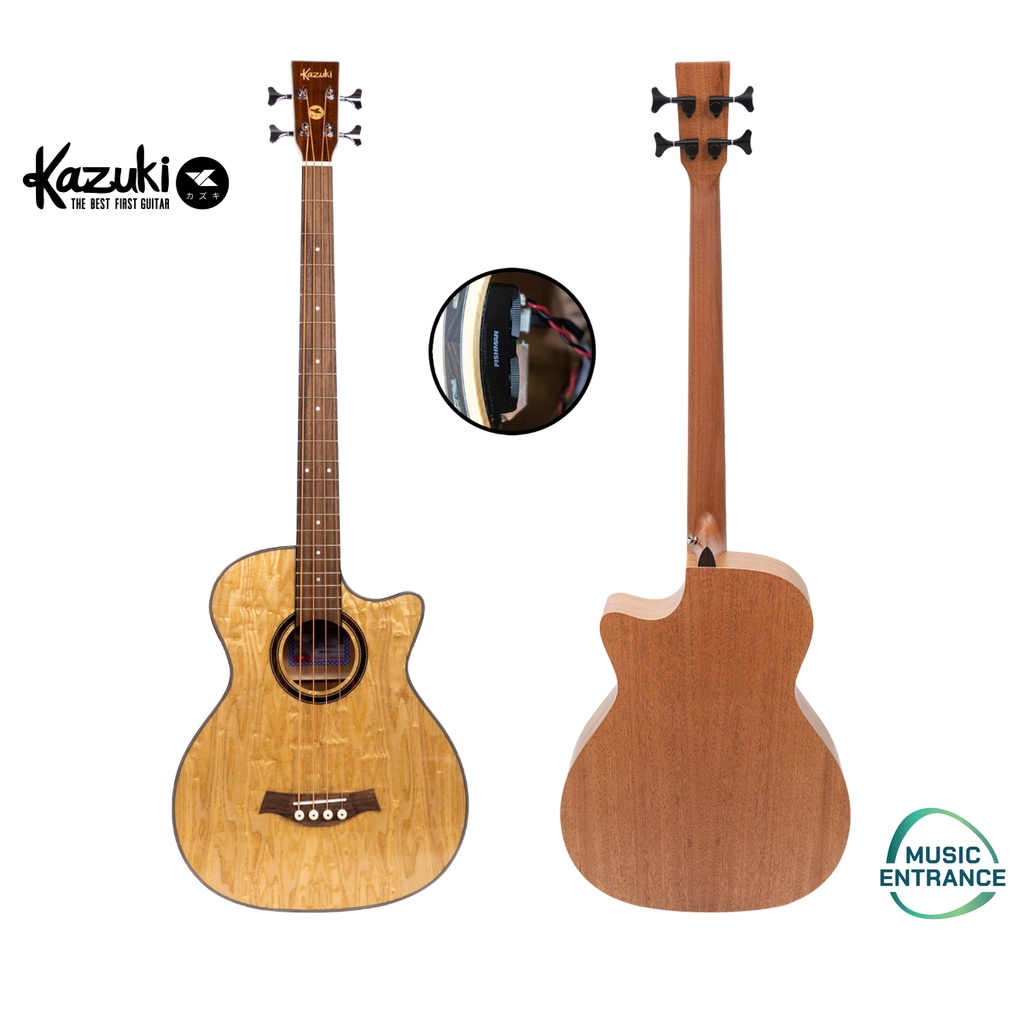 Kazuki Soul Series Electric Acoustic Bass Top Solid EQ Fishman   เบสโปร่งไฟฟ้า ไม้หน้าแท้ แถมกระเป๋าบุฟองน้ำอย่างดี
