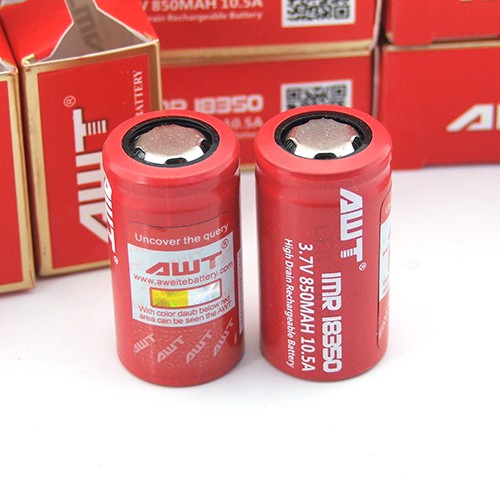 แบตเตอรี่ AWT 18350 3.7V 10.5A 850mAh high drain Rechargeable Battery ไม่มีวงจร(ก้อนละ)