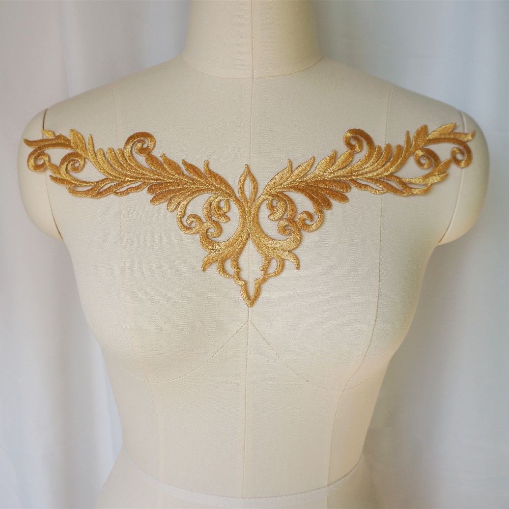 ปักแอพลิเคชันบารอกทองสำหรับชุดเจ้าสาว ตกแต่งเสื้อผ้าและDIY
