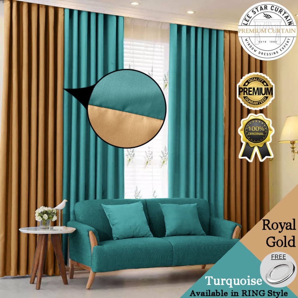 X32-สีทันสมัย,LANGSIR RAYA MIX COLOUR Kain Tebal (ฟรีตาไก่/ฟรีแหวน) 85% ผ้าม่านกันแสง-Turquoise+ Roy