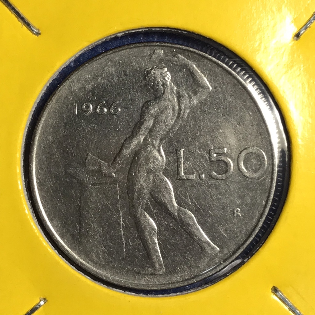 เหรียญเก่า#15183 ปี1966 อิตาลี 50LIRE เหรียญต่างประเทศ เหรียญสะสม เหรียญหายาก
