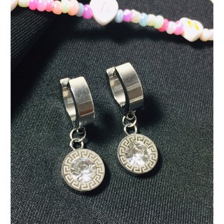 ✅Earring for Sensitiveต่างหูห่วงห้อยจี้จี้เพชรล้อมลายสำหรับผิวแพ้ง่าย วัสดุสแตนเลสเครื่องมือแพทย์316L ราคา/คู่