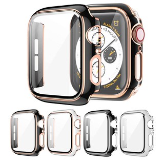 เคสแข็ง พร้อมกระจกนิรภัยกันรอยหน้าจอ สําหรับ Apple Watch 45 มม. 41 มม. 44 มม. 40 มม. 42 มม. 38 มม. Series 7 SE 6 5 4 3 2 1