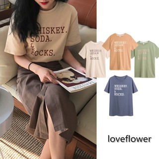 love flower 🌼 เสื้อคอกลมตัวอักษรหลวมบางพิมพ์แขนสั้นเสื้อยืด