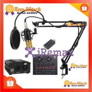 BM800 V8 พร้อมอุปกรณ์ห้องอัดครบเซ็ต ไมค์อัดเสียง, ขาตั้งไมค์, Mic Pop Filter, Phantom 48V, USB Sound V8 Card สาย XLR