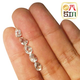 A076 7 X 5 มิล 1 เม็ด หยดน้ำ ไวท์ โทปาส พลอย สีขาว WHITE TOPAZ ไม่เผา พลอยธรรมชาติแท้ 100%