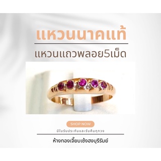 แหวนนาคแท้ (Pink Gold) แถวเล็กพลอยแดง/ขาว