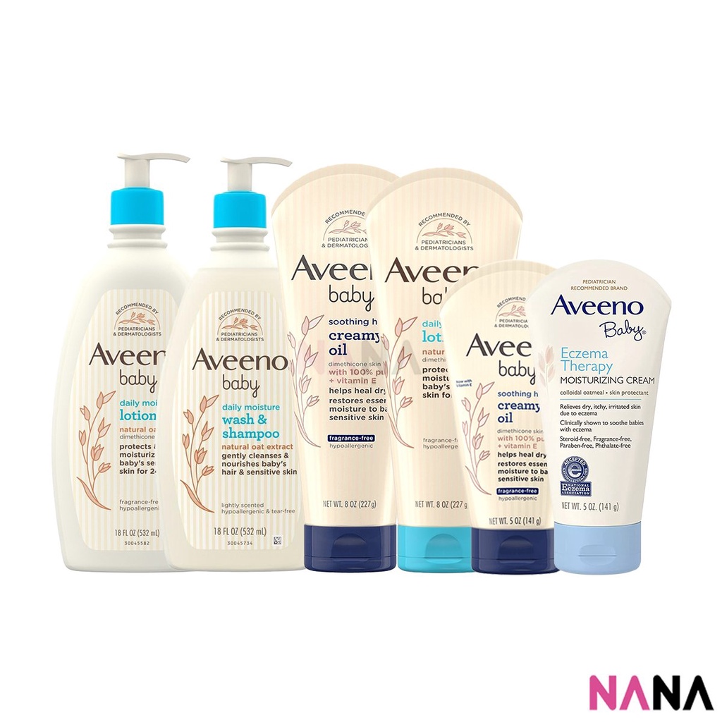 Aveeno Baby Skincare Bodycare Bestsellers (Wash &amp; Shampoo For Hair &amp; Body (354ml/ 532ml) / Daily Moisture Lotion (227g/ 354ml/ 532ml) / Soothing Hydration Creamy Oil (141g/ 227g) / Eczema Therapy Moisturizing Cream (141g))