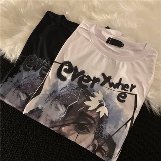 muza 👑เสื้อยืด everywhere แนวดาร์ก ผู้หญิงโอเวอร์ไซส์ ใส่แล้วโปร่งโล่งสบาย ตัวใหญ่ สกีนมาตรฐาน ผ้าโปร่ง E50