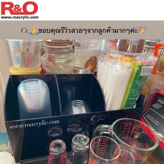 roacrylic กล่องใส่หลอดกาแฟพร้อมที่ใส่แก้วทรงโค้ง 3 ช่อง มี 10 สีให้เลือก ขนาด33x11x18.5cm.