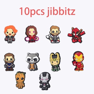 10 ชิ้น การ์ตูน Batman Hulk Jibbitz ชุดสําหรับ Crocs Pin Marvel Iron Man รองเท้า Charms Captain America Jibbits สําหรับเด็ก อุปกรณ์เสริมตกแต่งรองเท้า