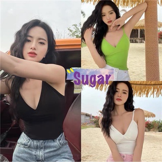 Sugar 🌈พร้อมส่ง🌈เสื้อกล้าม สายเดียว เว้าหลัง ผ้าไหมพรมร่อง(9341)