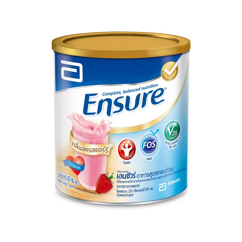 🚚💨พร้อมส่ง!! เอนชัวร์ นมผง อาหารเสริมสูตรครบถ้วน รสสตรอว์เบอร์รี 400 กรัม Ensure Milk Powder Strawbe