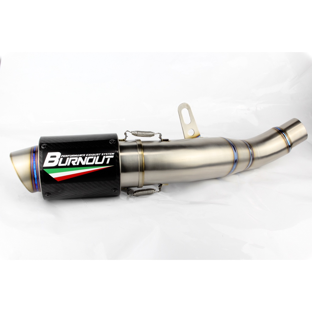 ท่อสลิปออนไทเทเนียม BURNOUT EXHAUST สลิปออน 3 นิ้ว กระบอกคาร์บอน ปลายทรงคลาสสิค (ไทเทเนียมไม่เผาสี)