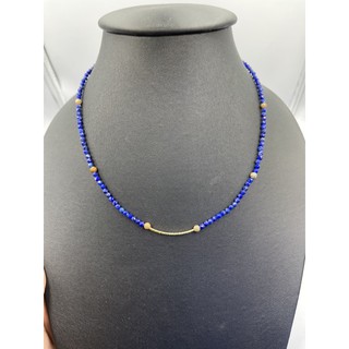 lapis lazuli 4 MM Beaded necklace ไพฑูรย์สร้อยคอลูกปัด 4 มม. พร้อมเครื่องประดับเงินและเข็มกลัด