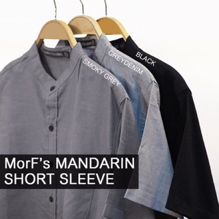 Mandarin Short Sleeve เสื้อเชิ้ต oxford คอจีน แขนสั้น โทน สีเทา ดำ