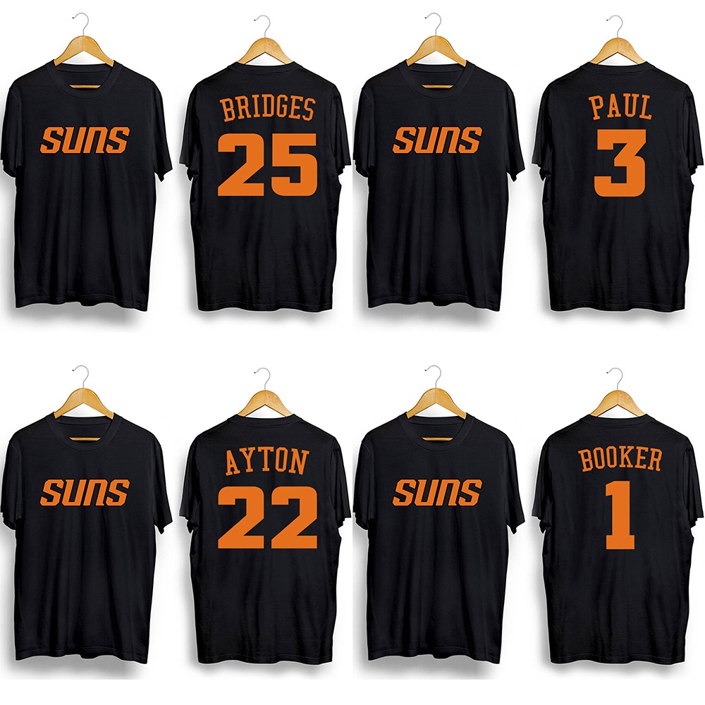 NBA Suns Booker Paul Bridges Ayton เสื้อยืดสําหรับผู้ชายผู้หญิงสีดําสีขาว Tees รอบคอ Unisex T เสื้อ 