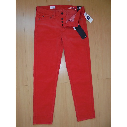 กางเกงยีนส์ GAP ผ้าลูกฟูก สีแดงสด สำหรับผู้หญิง เอว 31 นิ้ว พร้อมส่ง