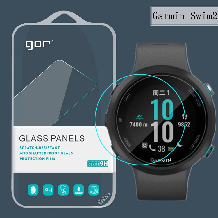 2 ชิ้น GOR 9H 2.5D กระจกนิรภัยป้องกันหน้าจอสําหรับ Garmin Swim 2