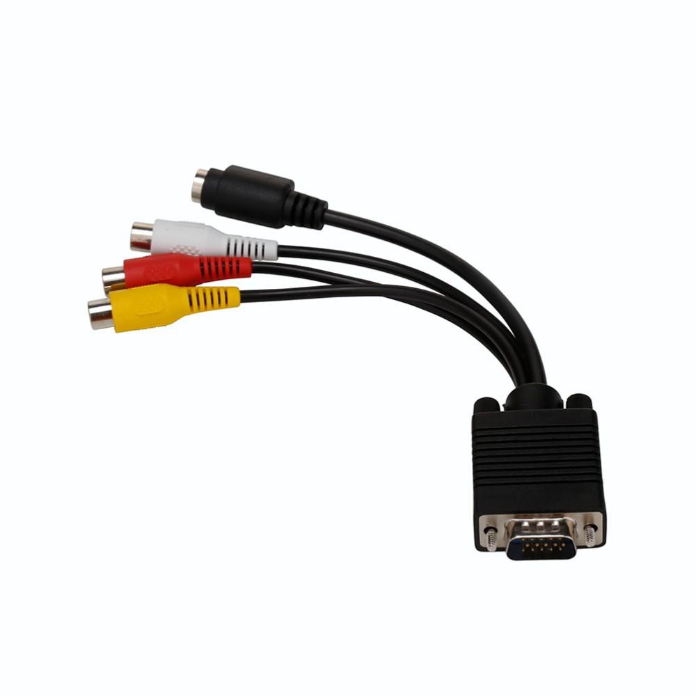 1PC VGA Male to S-Video 3 RCA Jack Female Composite AV TV Out Adapter Converter Connector Video Cable for