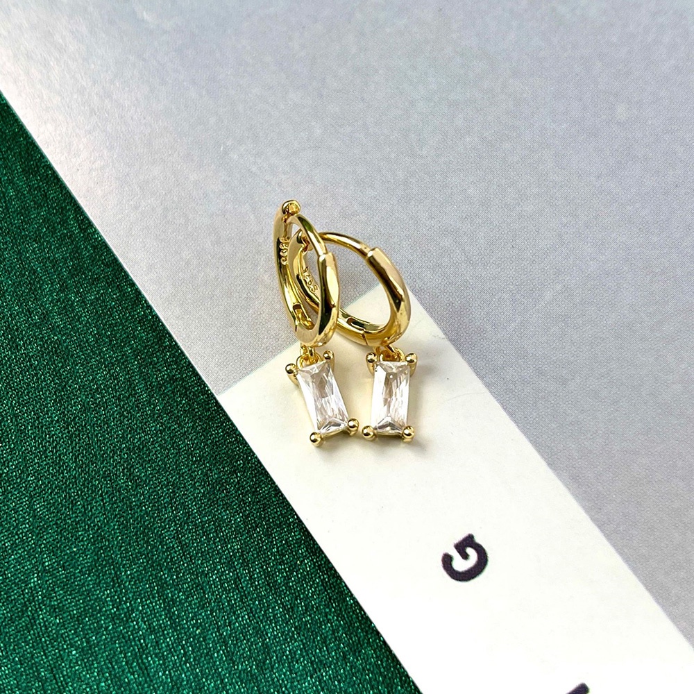 ต่างหูห่วง พร้อมจี้ ทรงเรขาคณิต ทรงสี่เหลี่ยม ประดับเพทาย หลากสี เรียบง่าย เครื่องประดับ สําหรับผู้หญิง 2022 KCE198 - รูปที่ 2