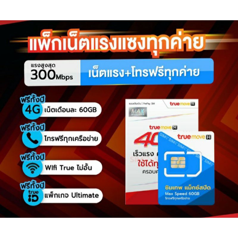 ซิมเทพ max speed 60gb ลดสุดๆ ซิมเน็ตรายปีทรู