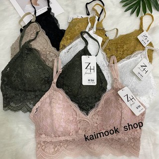 🦚Bra kaimook🦚ZH 7361 บราลูกไม้สายปรับได้ ไม่มีโครงตะขอหลัง# ฟรีไซส์/6 สี