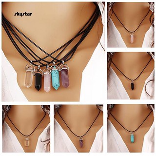 SKYSTAR_Faux Gemstone Rock Natural Quartz Healing Point Chakra Reiki Pendant Rope Necklace สร้อยคอหินธรรมชาติ